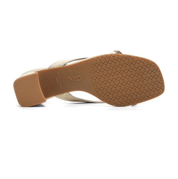 NYDJ Glam Block Heel Sandals In Tumbled Metallic Suede - Light Gold, Size 11 NIB - Picture 6 of 8